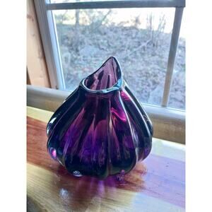 Beacon Glass Optic Ribbed Bulb Vase in amethyst purple hand-blown glass.